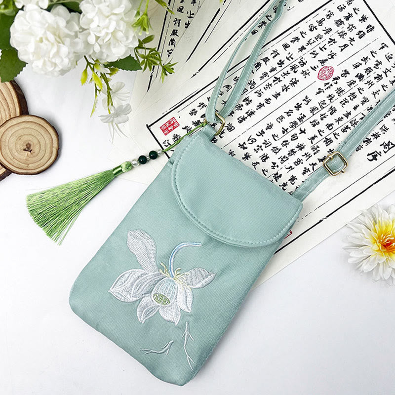 Buddha Stones Small Embroidered Flowers Crossbody Bag Shoulder Bag Double Layer Cellphone Bag - image 31