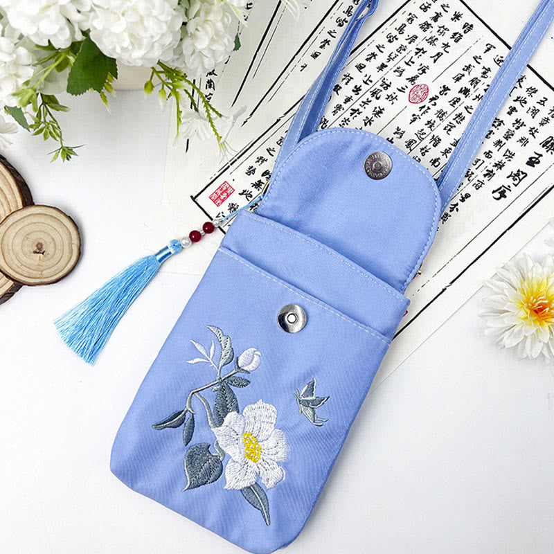 Buddha Stones Small Embroidered Flowers Crossbody Bag Shoulder Bag Double Layer Cellphone Bag - image 36