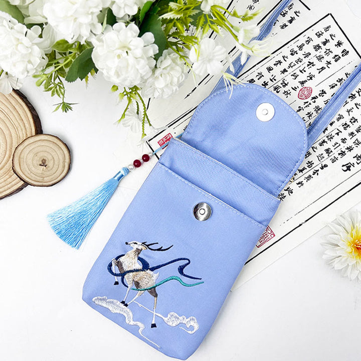 Buddha Stones Small Embroidered Flowers Crossbody Bag Shoulder Bag Double Layer Cellphone Bag - image 41