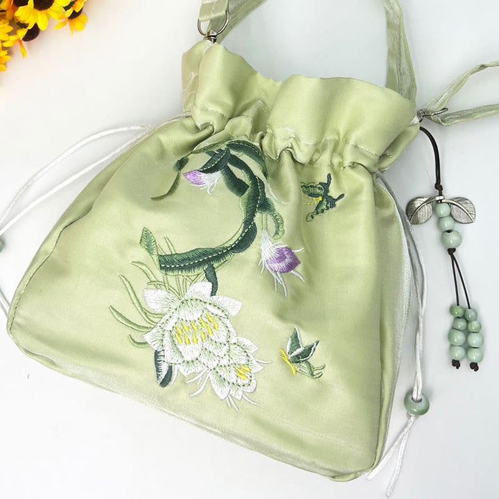 Buddha Stones Embroidered Flowers Wisteria Lily Cotton Linen Tote Crossbody Bag Shoulder Bag Handbag - image 21