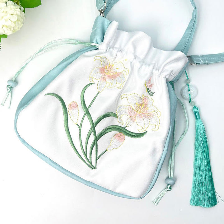 Buddha Stones Embroidered Flowers Wisteria Lily Cotton Linen Tote Crossbody Bag Shoulder Bag Handbag - image 10
