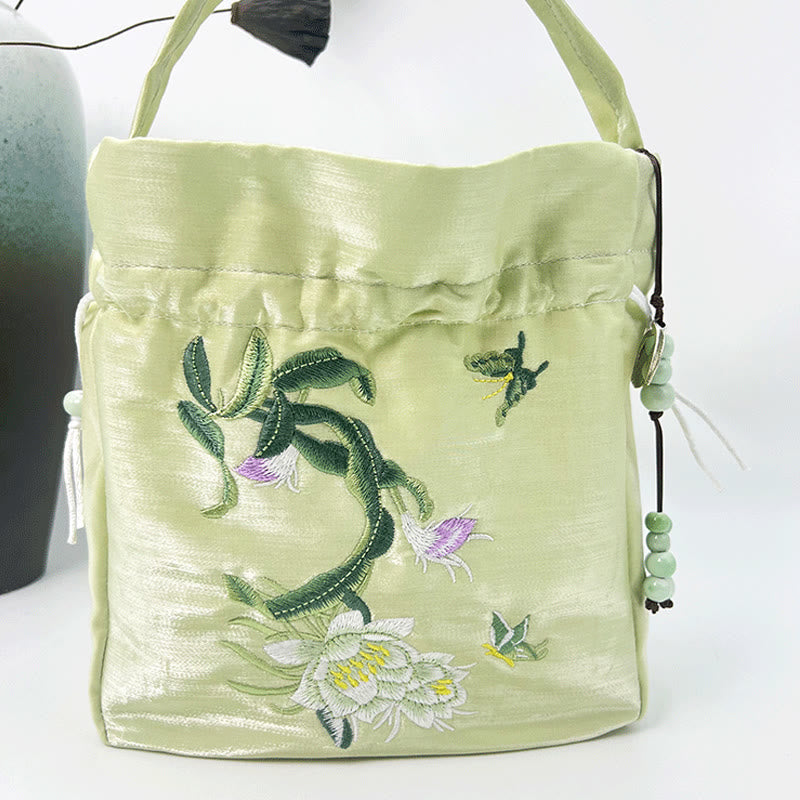Buddha Stones Embroidered Flowers Wisteria Lily Cotton Linen Tote Crossbody Bag Shoulder Bag Handbag - image 20