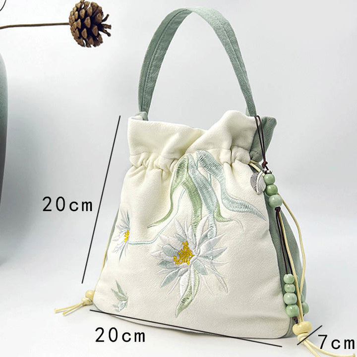Buddha Stones Embroidered Butterfly Lotus Magnolia Cotton Linen Tote Crossbody Bag Shoulder Bag Handbag - image 18