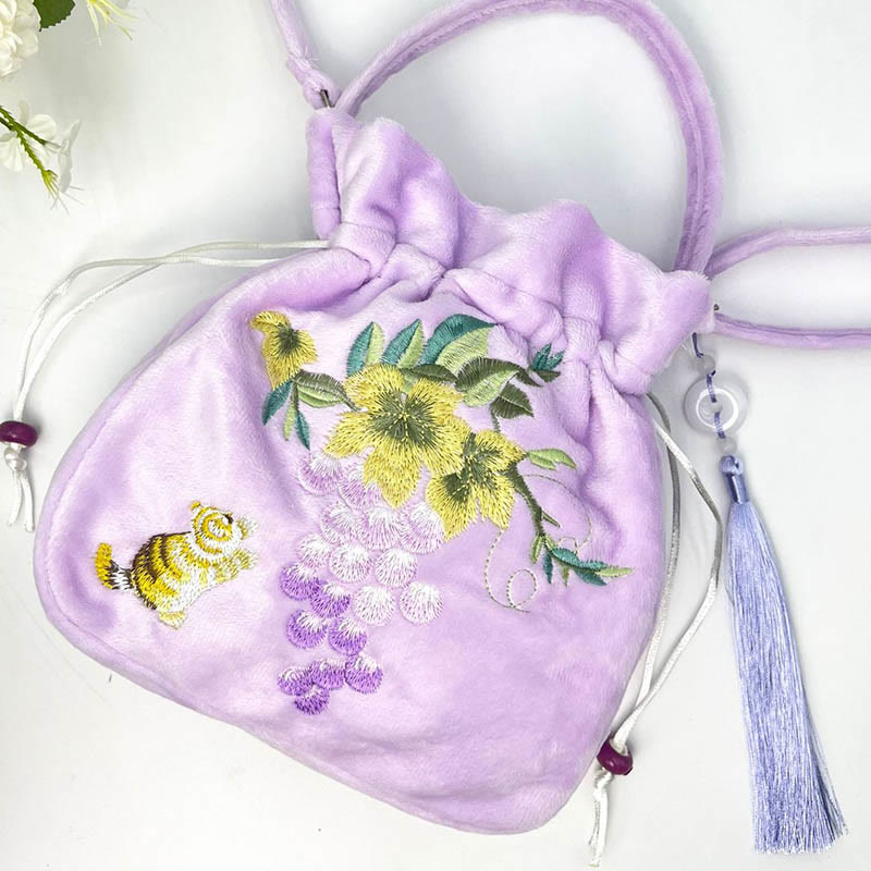 Buddha Stones Embroidered Osmanthus Peony Grape Cat Cotton Linen Tote Crossbody Bag Shoulder Bag Handbag - image 12
