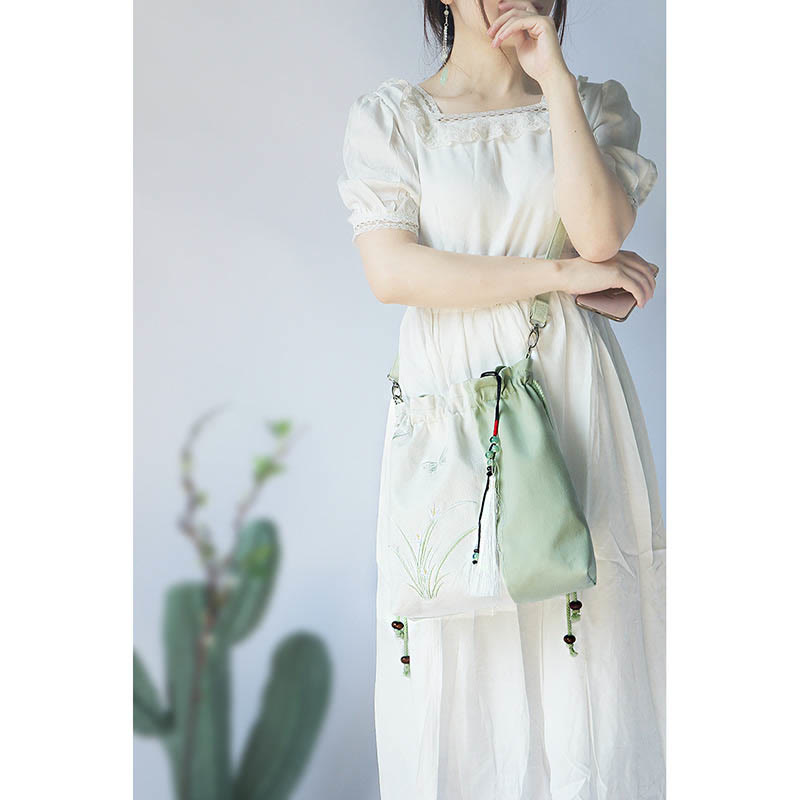 Buddha Stones Embroidered Grass Flowers Cherry Blossom Canvas Tote Crossbody Bag Shoulder Bag Handbag - image 1