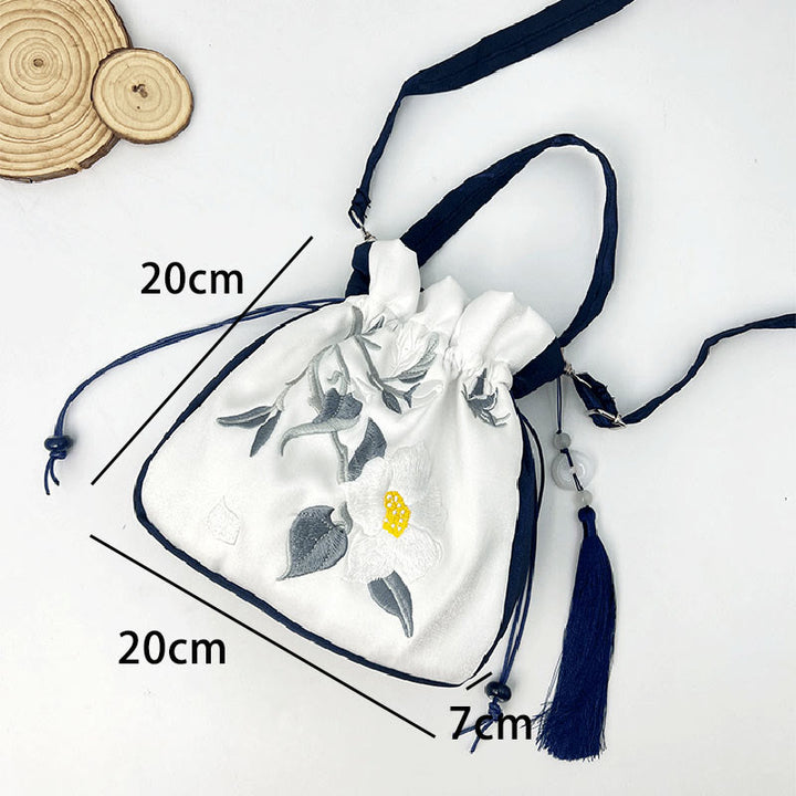 Buddha Stones Embroidered Lotus Koi Fish Crane Camellia Cotton Linen Tote Crossbody Bag Shoulder Bag Handbag - image 10