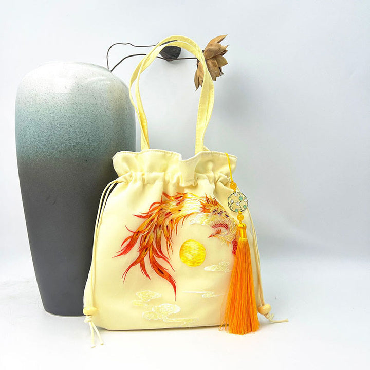 Buddha Stones Lotus Peony Epiphyllum Phoenix Suzhou Embroidery Cotton Linen Tote Crossbody Bag Shoulder Bag Handbag - Yellow Golden Phoenix 21*22cm - image 20