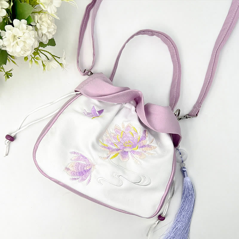 Buddha Stones Suzhou Embroidery Camellia Magnolia Peony Lotus Silk Tote Crossbody Bag Shoulder Bag Handbag - image 21