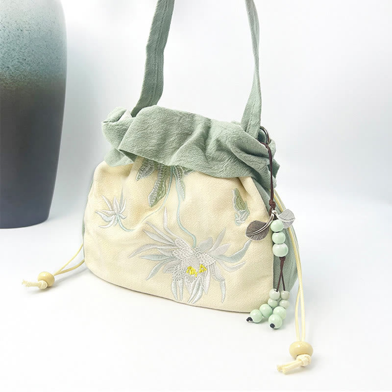 Buddha Stones Suzhou Embroidery Lotus Epiphyllum Magnolia Cotton Linen Tote Crossbody Bag Shoulder Bag Handbag - image 9