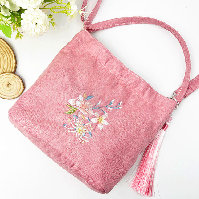 Buddha Stones Embroidery Wisteria Plum Lotus Cherry Blossom Cotton Linen Canvas Tote Crossbody Bag Shoulder Bag Handbag - image 26