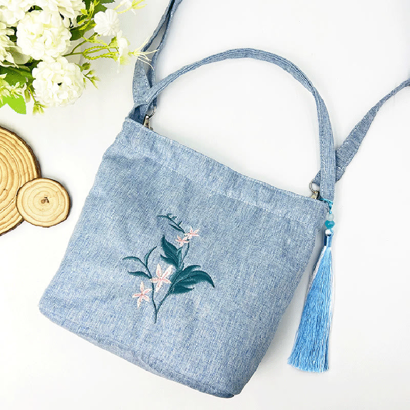 Buddha Stones Embroidery Wisteria Plum Lotus Cherry Blossom Cotton Linen Canvas Tote Crossbody Bag Shoulder Bag Handbag - image 38