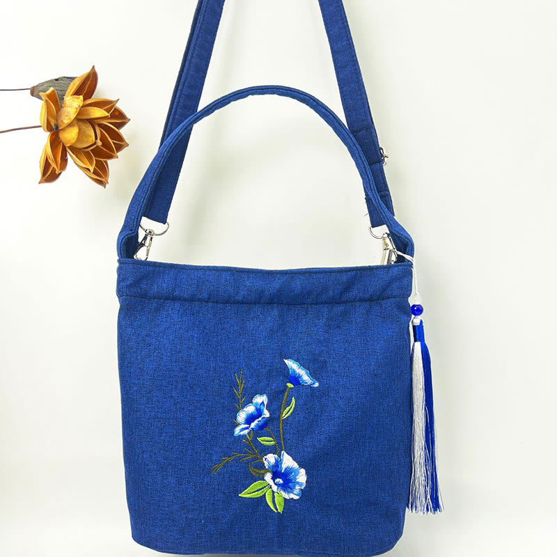 Buddha Stones Embroidery Wisteria Plum Lotus Cherry Blossom Cotton Linen Canvas Tote Crossbody Bag Shoulder Bag Handbag - image 23