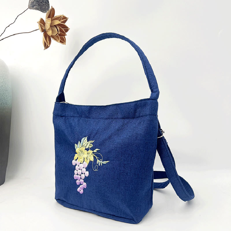Buddha Stones Embroidery Wisteria Plum Lotus Cherry Blossom Cotton Linen Canvas Tote Crossbody Bag Shoulder Bag Handbag - image 45