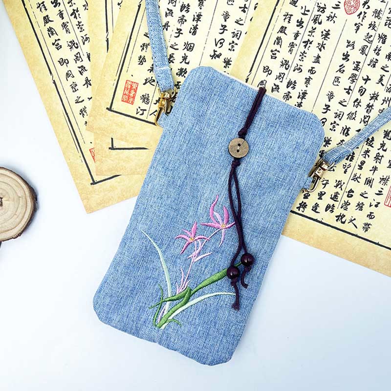 Buddha Stones Small Embroidered Flowers Crossbody Bag Shoulder Bag Cellphone Bag 11*20cm - image 25