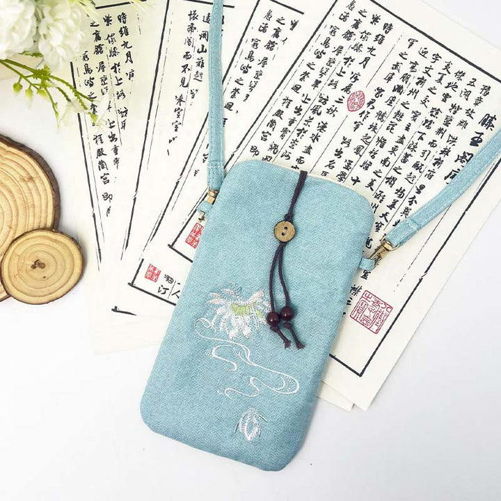 Buddha Stones Small Embroidered Flowers Crossbody Bag Shoulder Bag Cellphone Bag 11*20cm - image 21