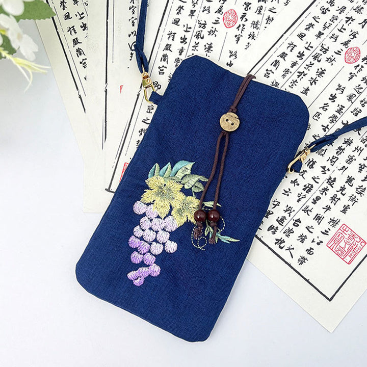 Buddha Stones Small Embroidered Flowers Crossbody Bag Shoulder Bag Cellphone Bag 11*20cm - image 37