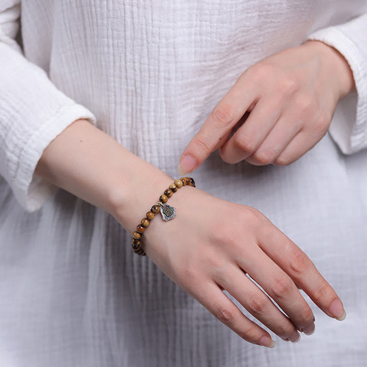 Buddha Stones 925 Sterling Silver Natural Golden Sea Willow Zakiram Goddess of Wealth Lucky fortune Fu Character Success Bracelet - image 5