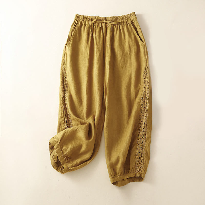 Buddha Stones Solid Color Flower Loose Drawstring Harem Pants With Pockets - Yellow - US8-10，UK/AU12-14，EU40-42 (2XL) - image 29