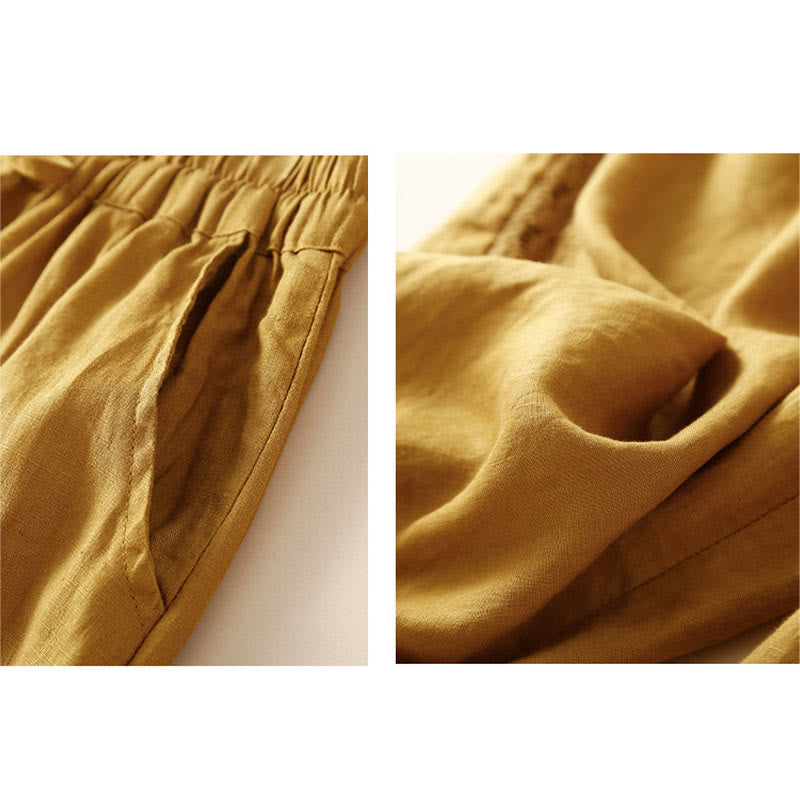 Buddha Stones Solid Color Flower Loose Drawstring Harem Pants With Pockets - image 31
