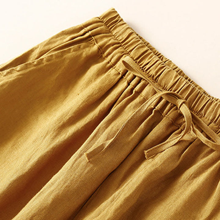 Buddha Stones Solid Color Flower Loose Drawstring Harem Pants With Pockets - image 29