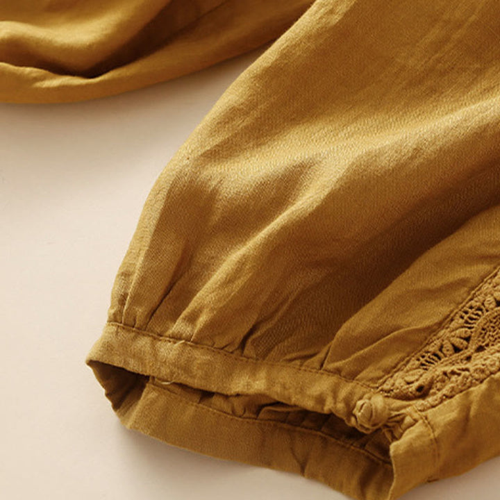 Buddha Stones Solid Color Flower Loose Drawstring Harem Pants With Pockets - image 30