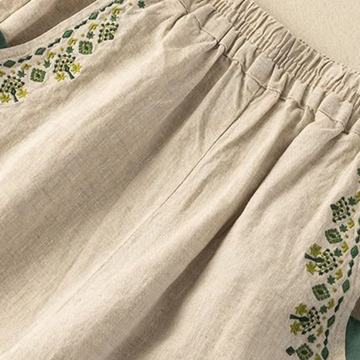 Buddha Stones Vintage Embroidery Elastic Waist Capri Harem Pants With Pockets - image 13