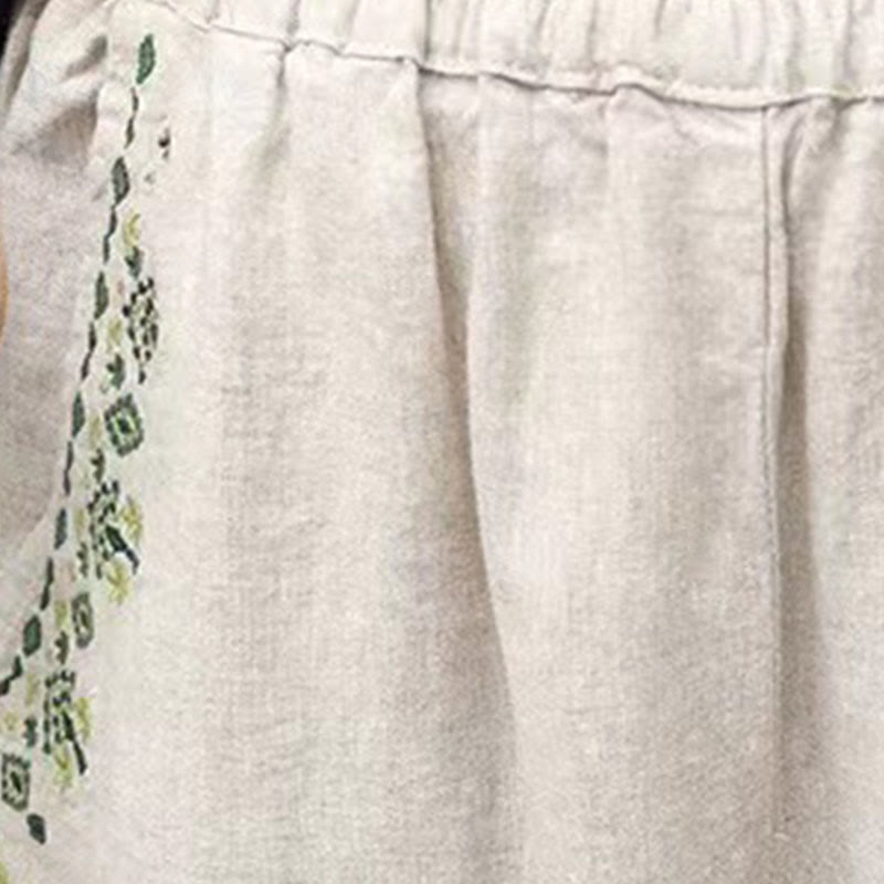Buddha Stones Vintage Embroidery Elastic Waist Capri Harem Pants With Pockets - image 17