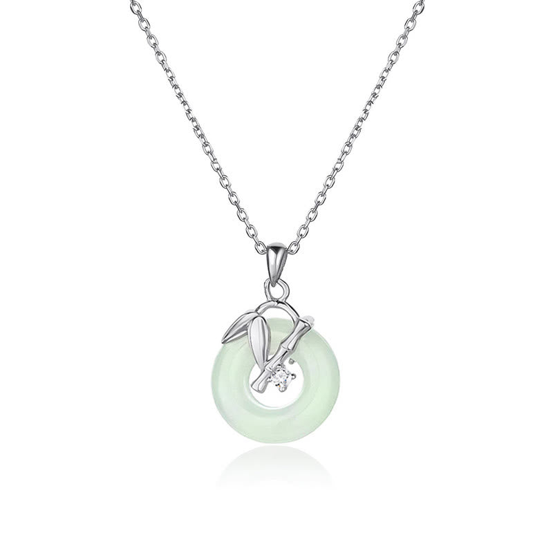 Buddha Stones 925 Sterling Silver Hetian Jade Bamboo Leaf Peace Buckle Prosperity Necklace Pendant - image 6