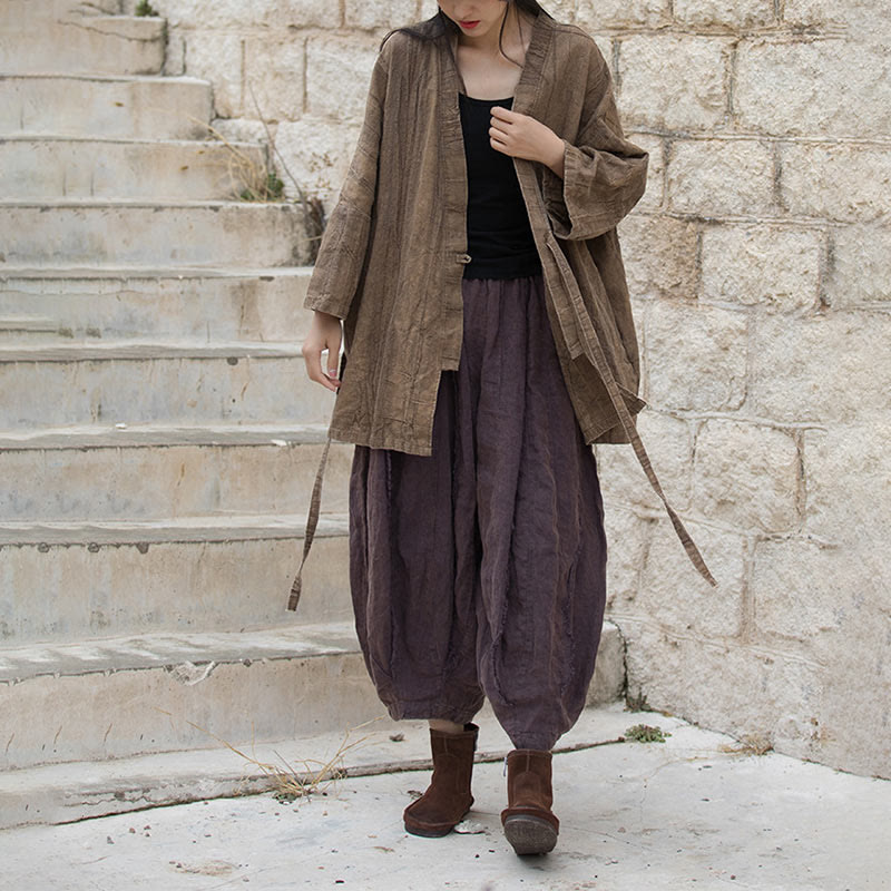 Buddha Stones Tie Dye Lace-up Design Coat Zen Meditation Open Front Top Jacket - image 5