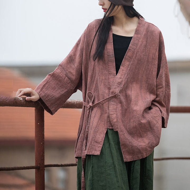 Buddha Stones Tie Dye Lace-up Design Coat Zen Meditation Open Front Top Jacket - image 12