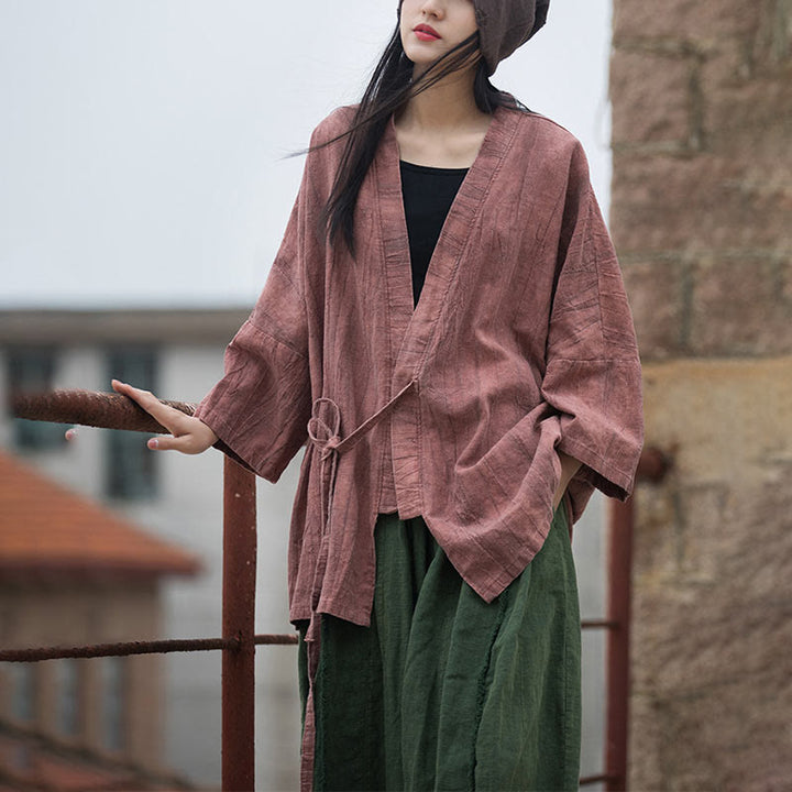 Buddha Stones Tie Dye Lace-up Design Coat Zen Meditation Open Front Top Jacket - image 18