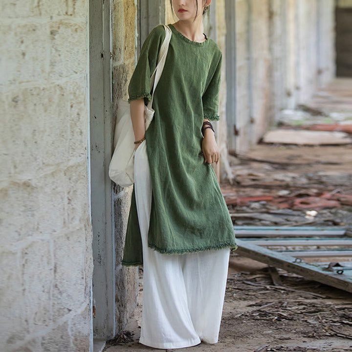 Buddha Stones Ramie Linen Split Hem Top Women's Half Sleeve T-Shirts - image 12