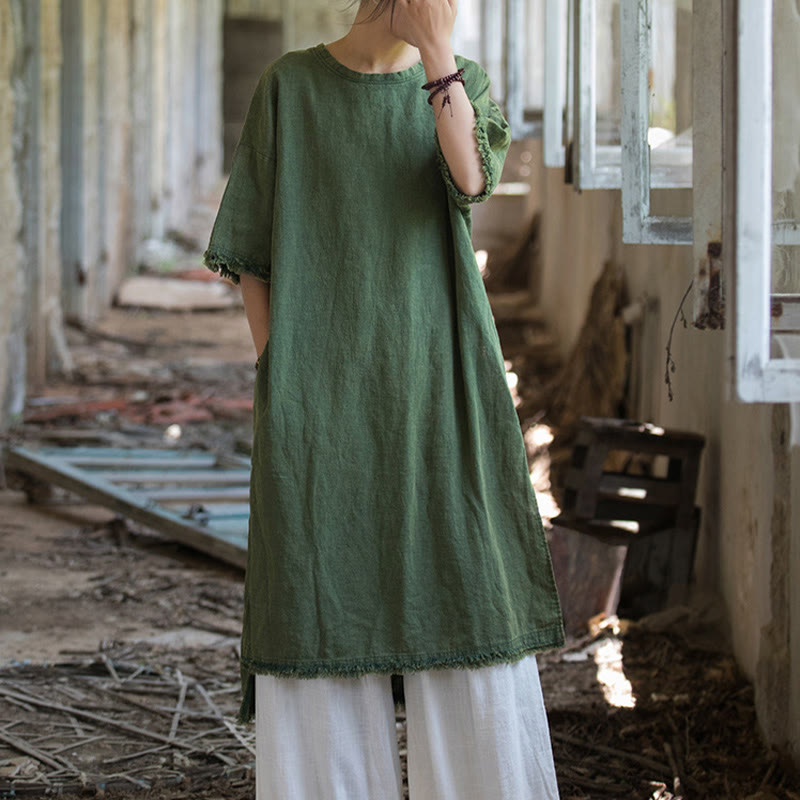 Buddha Stones Ramie Linen Split Hem Top Women's Half Sleeve T-Shirts - image 7