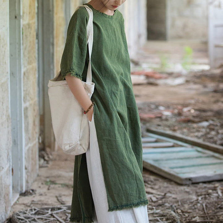 Buddha Stones Ramie Linen Split Hem Top Women's Half Sleeve T-Shirts - image 8