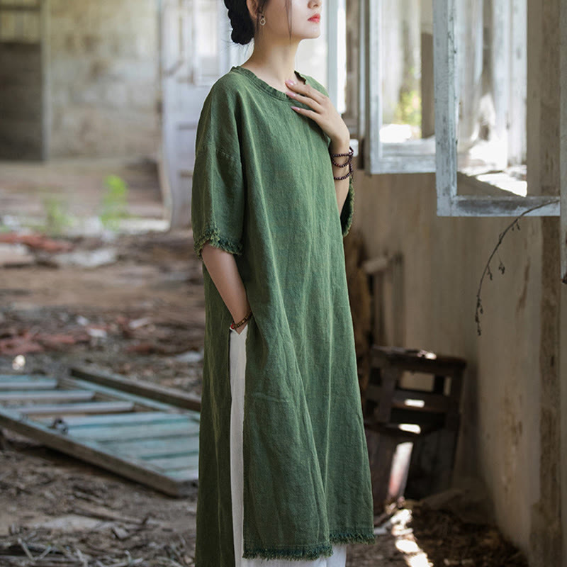 Buddha Stones Ramie Linen Split Hem Top Women's Half Sleeve T-Shirts - image 5