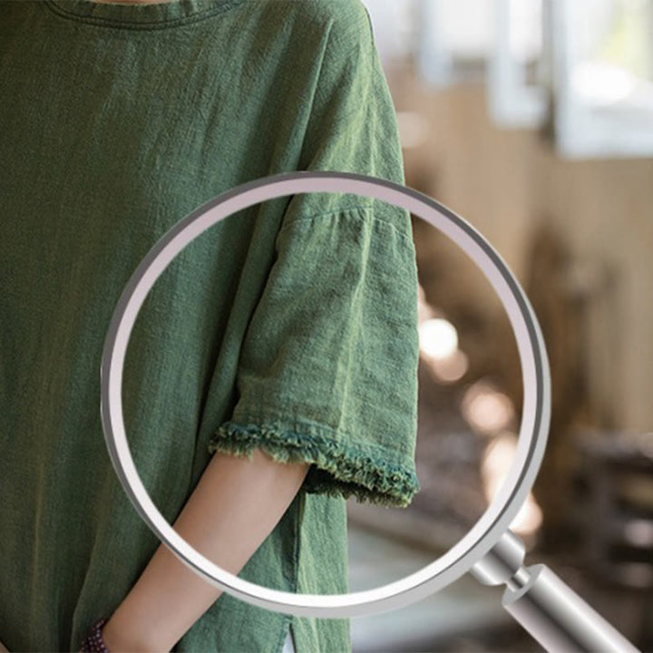 Buddha Stones Mid Length Dress Ramie Linen Half Sleeve Split Hem Top T-Shirt - image 14