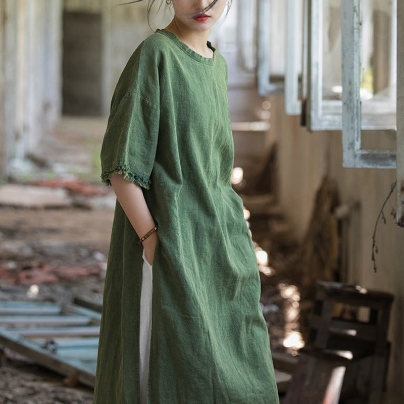 Buddha Stones Ramie Linen Split Hem Top Women's Half Sleeve T-Shirts - image 3