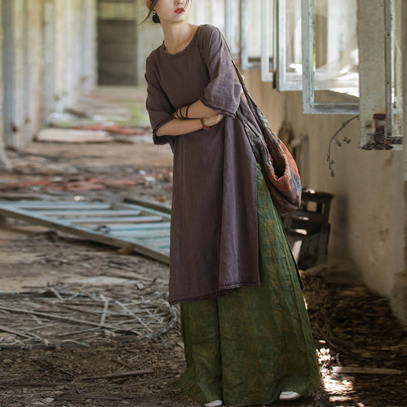 Buddha Stones Ramie Linen Split Hem Top Women's Half Sleeve T-Shirts - image 29