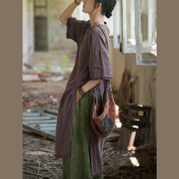 Buddha Stones Ramie Linen Split Hem Top Women's Half Sleeve T-Shirts - image 23