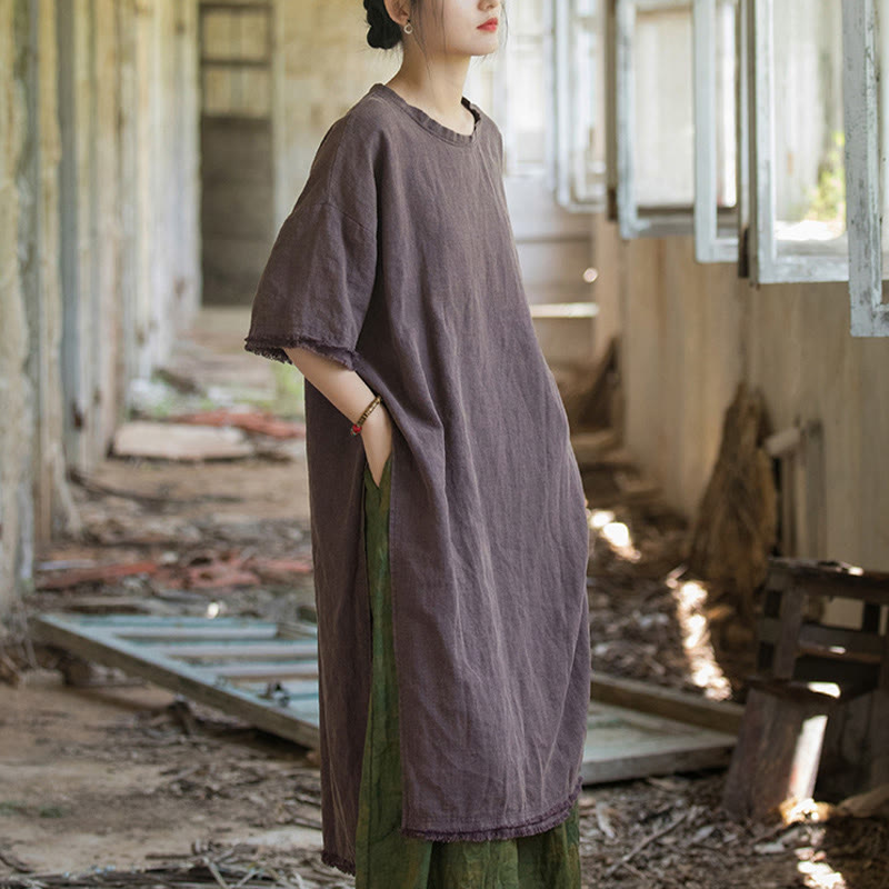 Buddha Stones Ramie Linen Split Hem Top Women's Half Sleeve T-Shirts - image 19