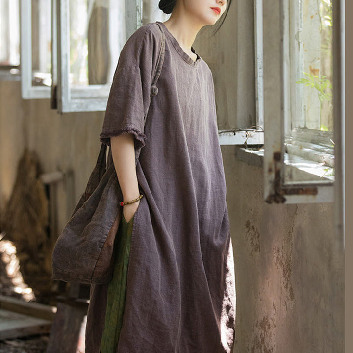 Buddha Stones Ramie Linen Split Hem Top Women's Half Sleeve T-Shirts - image 21