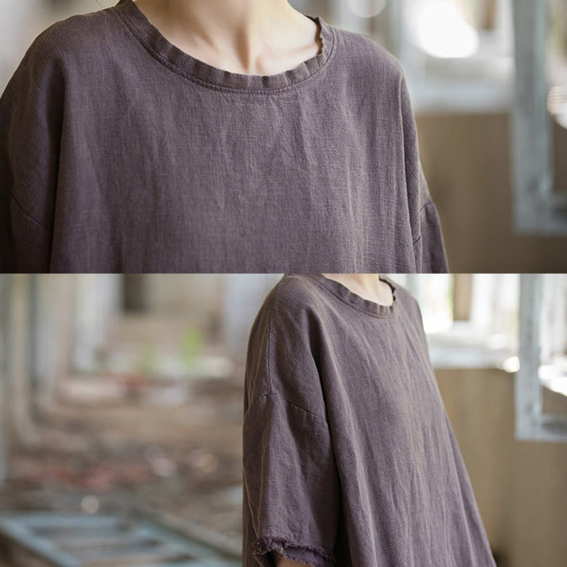 Buddha Stones Ramie Linen Split Hem Top Women's Half Sleeve T-Shirts - image 30