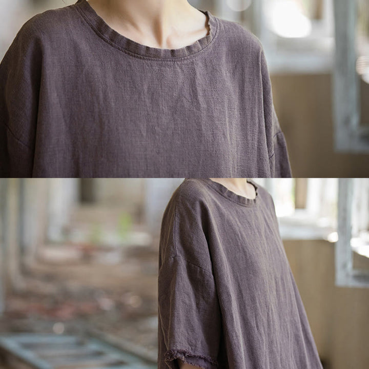 Buddha Stones Ramie Linen Split Hem Top Women's Half Sleeve T-Shirts - image 30