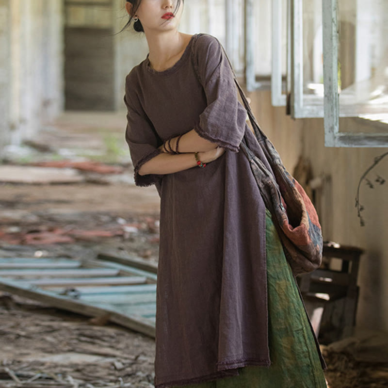 Buddha Stones Ramie Linen Split Hem Top Women's Half Sleeve T-Shirts - Purple-US4-12，UK/AU8-16，EU36-44 (F)(T-Shirts Only) - image 15