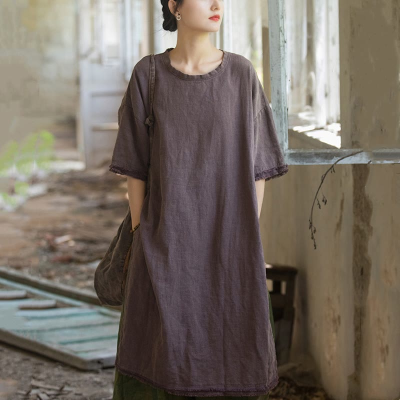 Buddha Stones Ramie Linen Split Hem Top Women's Half Sleeve T-Shirts - image 17