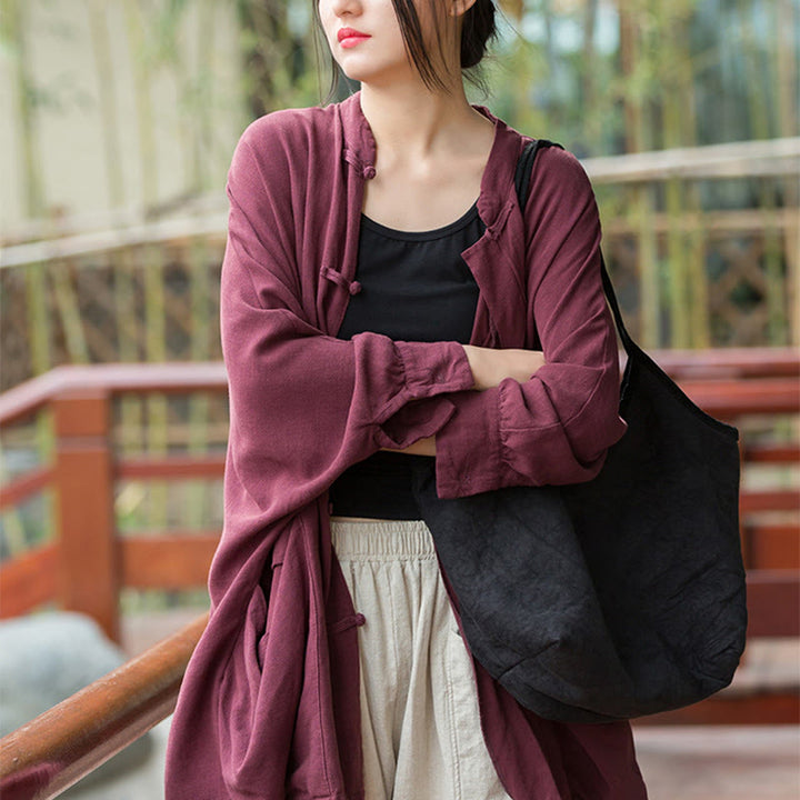 Buddha Stones Frog-Button Long Sleeve Zen Meditation Open Front Jacket With Pockets - image 10