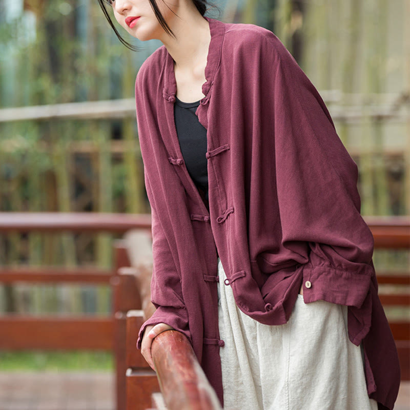 Buddha Stones Frog-Button Long Sleeve Zen Meditation Open Front Jacket With Pockets - image 3