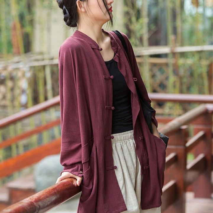 Buddha Stones Frog-Button Long Sleeve Zen Meditation Open Front Jacket With Pockets - image 8