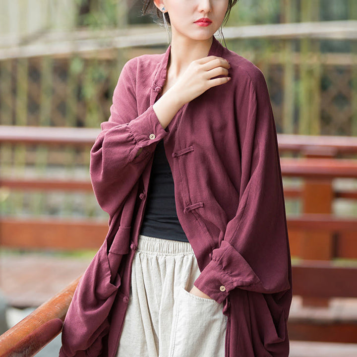 Buddha Stones Frog-Button Long Sleeve Zen Meditation Open Front Jacket With Pockets - image 5