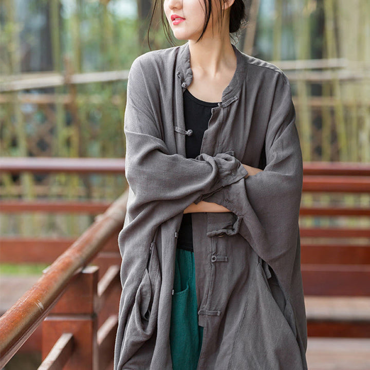 Buddha Stones Frog-Button Long Sleeve Zen Meditation Open Front Jacket With Pockets - image 17
